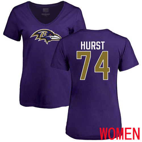 Baltimore Ravens Purple Women James Hurst Name and Number Logo NFL Football #74 T Shirt